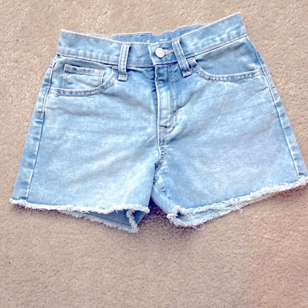 OLD NAVY Girls High-Waisted Adjustable Waist Frayed-Hem Jean Midi Shorts Size 10